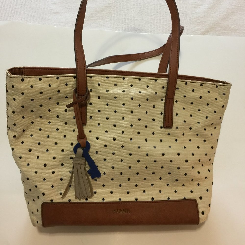FOSSIL CANVAS TOTE WITH LEATHER TRIM